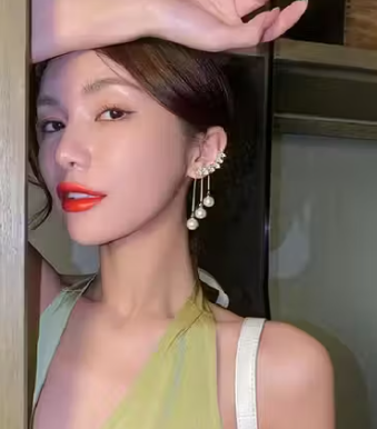 Korean Zircon Ear Cuff With Pearl Tassel Earrings 2Pcs Set