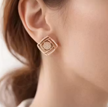 Korean Minimal Rose Gold Stud Earrings for Women & Girls