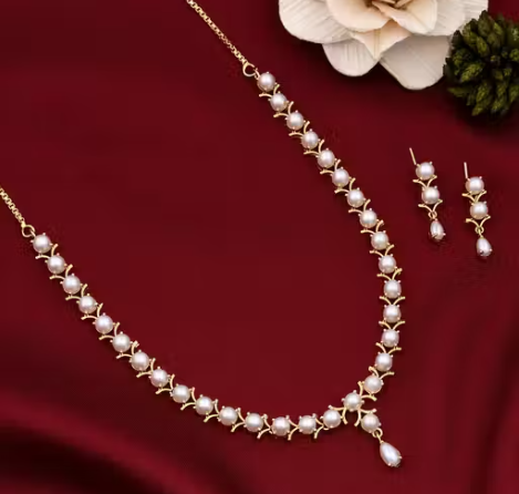 Pearl Single Line Necklace Set