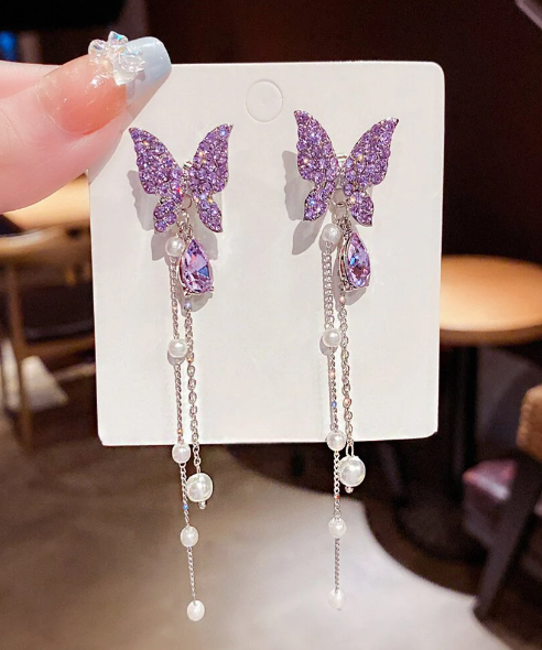 Korean Earring For Women And Girls Purple Colour Butter fly Design