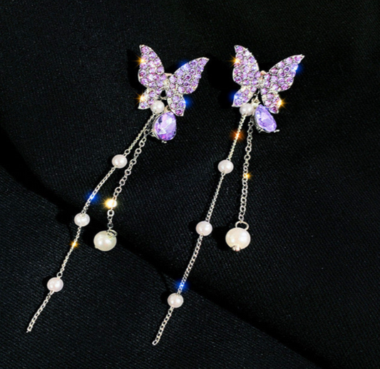 Korean Earring For Women And Girls Purple Colour Butter fly Design