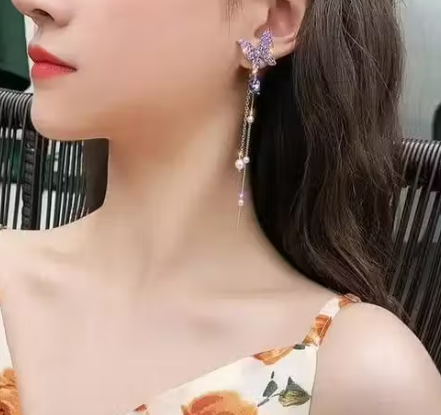 Korean Earring For Women And Girls Purple Colour Butter fly Design