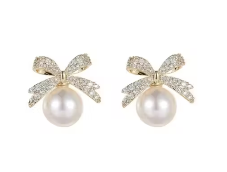 Korean Retro Bowknot Pearl Stud Earrings Jewelry