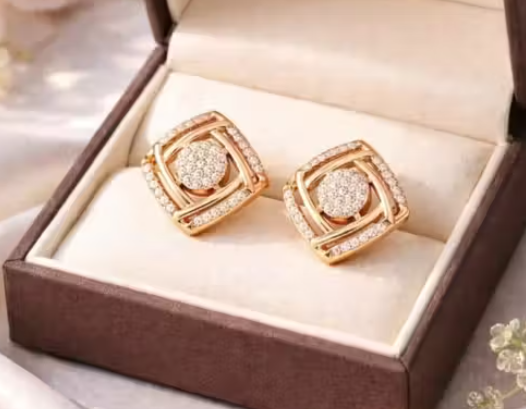 Korean Minimal Rose Gold Stud Earrings for Women & Girls