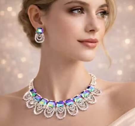 Rainbow Crystal Necklace Set for Party & Wedding